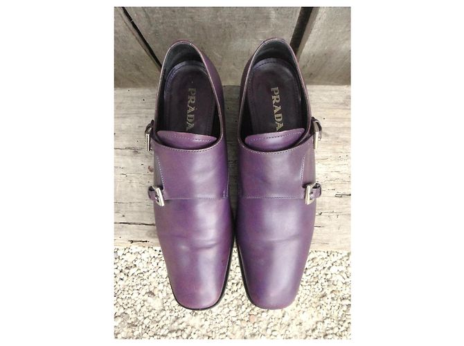 Double Prada Mocassins de Couro Roxo com Fivela Dupla - vista 4