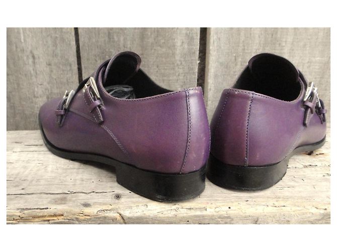 Double Prada Mocassins de Couro Roxo com Fivela Dupla - vista 5