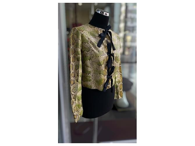Bow Prada Jaqueta Moto Python Birmanês SS09 Verde Impressão em python Amarelo - vista 2