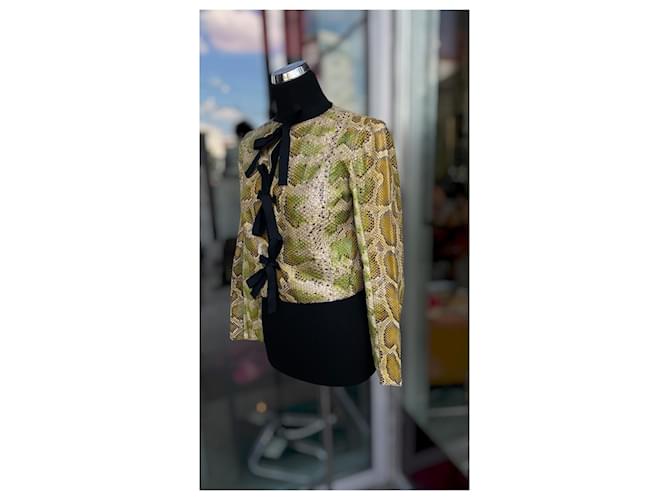 Bow Prada Jaqueta Moto Python Birmanês SS09 Verde Impressão em python Amarelo - vista 3