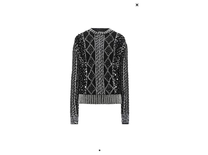 Saint Laurent Paris Wollpullover mit Kristallbesatz Schwarz - Ansicht 2