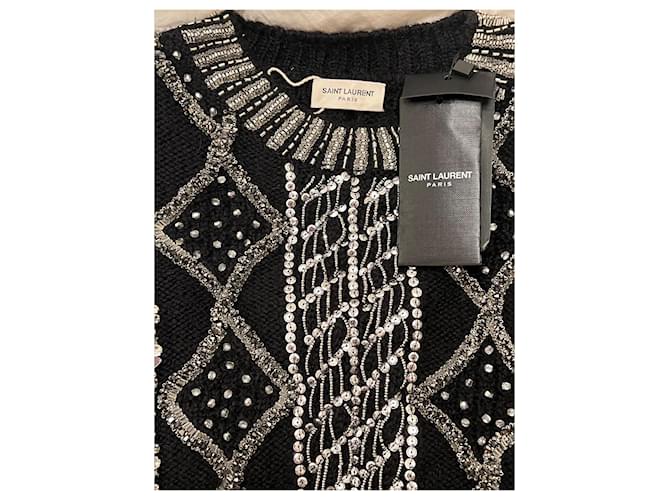 Saint Laurent Paris Wollpullover mit Kristallbesatz Schwarz - Ansicht 3