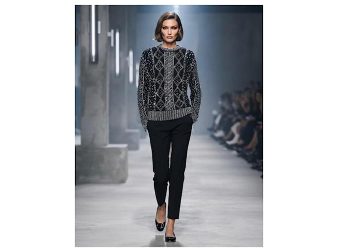 Saint Laurent Paris Wollpullover mit Kristallbesatz Schwarz - Ansicht 7