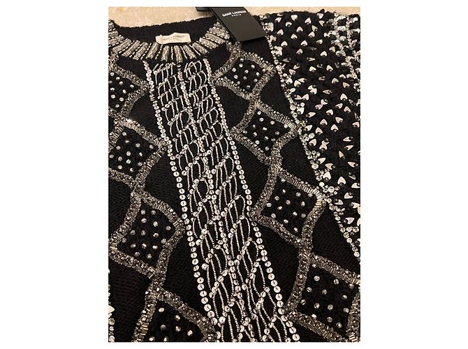 Saint Laurent Paris Wollpullover mit Kristallbesatz Schwarz - Ansicht 8