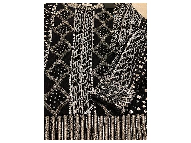 Saint Laurent Paris Wollpullover mit Kristallbesatz Schwarz - Ansicht 9