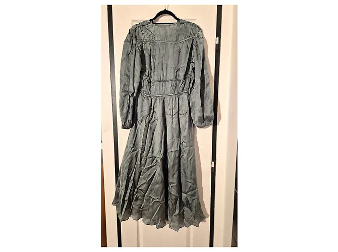 Vestido largo verde Maje con cordón y mangas abullonadas - vista 3