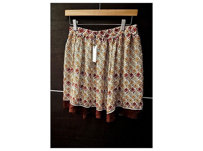 Minifalda de seda estampada Claudie Pierlot Castaño Blanco Roja Amarillo - vista 10