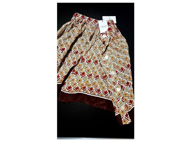 Minifalda de seda estampada Claudie Pierlot Castaño Blanco Roja Amarillo - vista 12