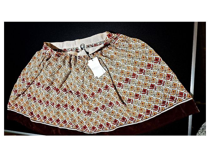Minifalda de seda estampada Claudie Pierlot Castaño Blanco Roja Amarillo - vista 13