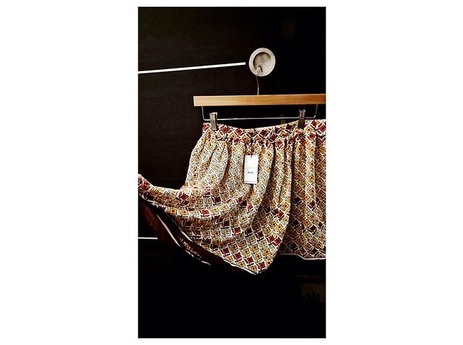 Minifalda de seda estampada Claudie Pierlot Castaño Blanco Roja Amarillo - vista 2