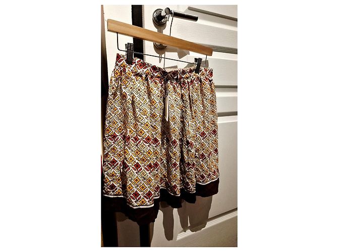 Minifalda de seda estampada Claudie Pierlot Castaño Blanco Roja Amarillo - vista 3