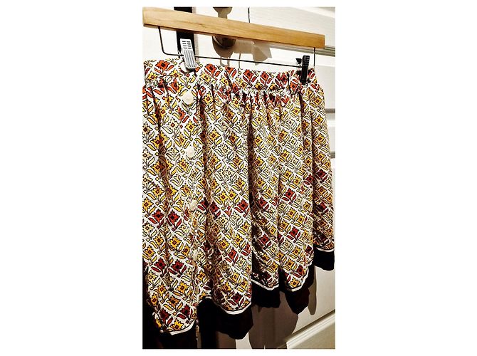 Minifalda de seda estampada Claudie Pierlot Castaño Blanco Roja Amarillo - vista 5