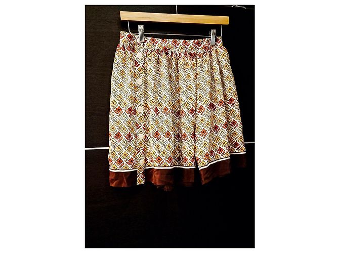 Minifalda de seda estampada Claudie Pierlot Castaño Blanco Roja Amarillo - vista 6