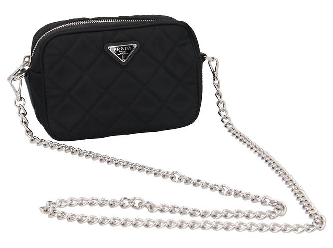 Prada gesteppte Schultertasche mit Kette Schwarz - Ansicht 8