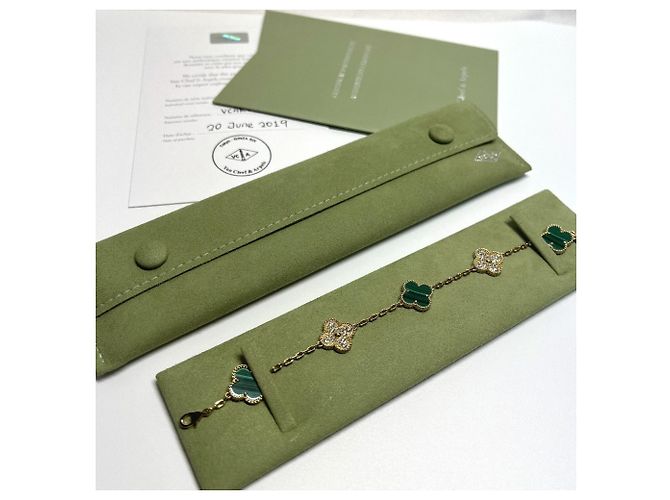 Bracciale Vintage Alhambra in oro giallo 18K e malachite con diamanti Van Cleef & Arpels D'oro Verde - vista 10