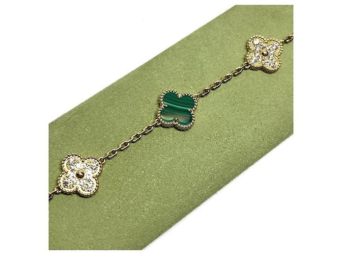 Bracciale Vintage Alhambra in oro giallo 18K e malachite con diamanti Van Cleef & Arpels D'oro Verde - vista 11