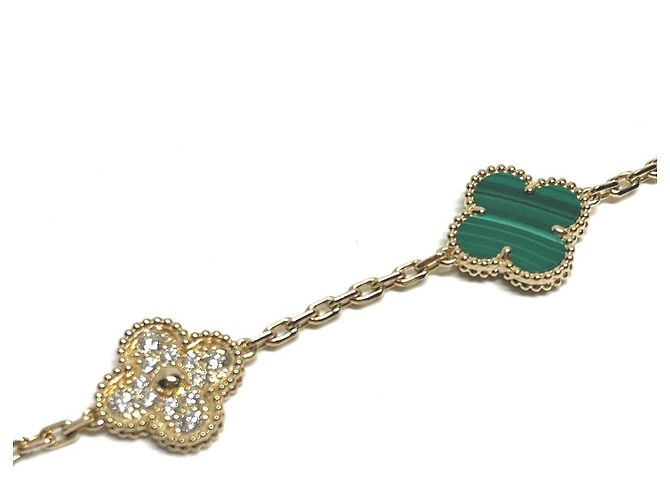 Bracciale Vintage Alhambra in oro giallo 18K e malachite con diamanti Van Cleef & Arpels D'oro Verde - vista 2