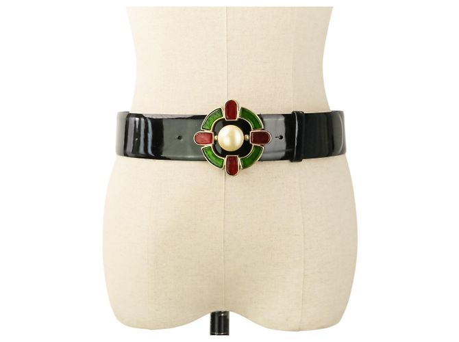 Cinturón de charol con hebilla Gris Poix Chanel Negro Roja Verde - vista 11