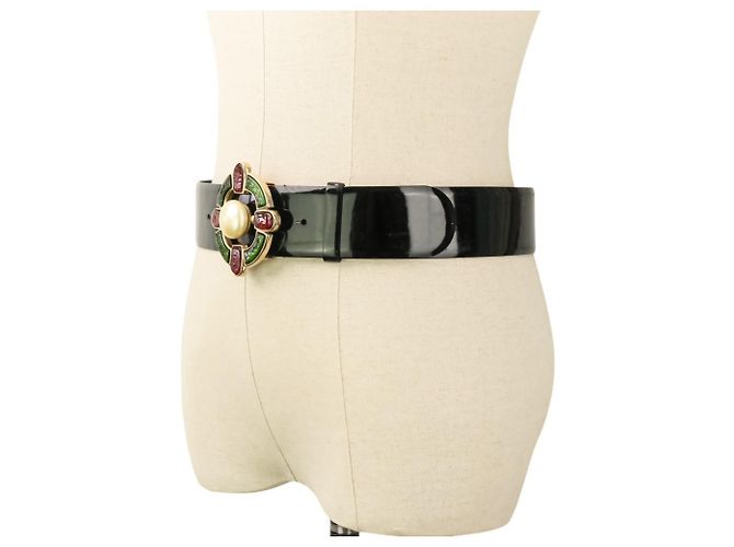 Cinturón de charol con hebilla Gris Poix Chanel Negro Roja Verde - vista 12