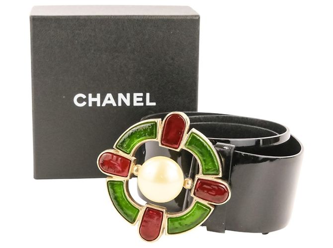Cinturón de charol con hebilla Gris Poix Chanel Negro Roja Verde - vista 14