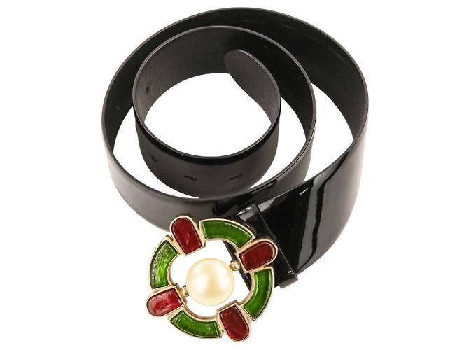 Cinturón de charol con hebilla Gris Poix Chanel Negro Roja Verde - vista 4