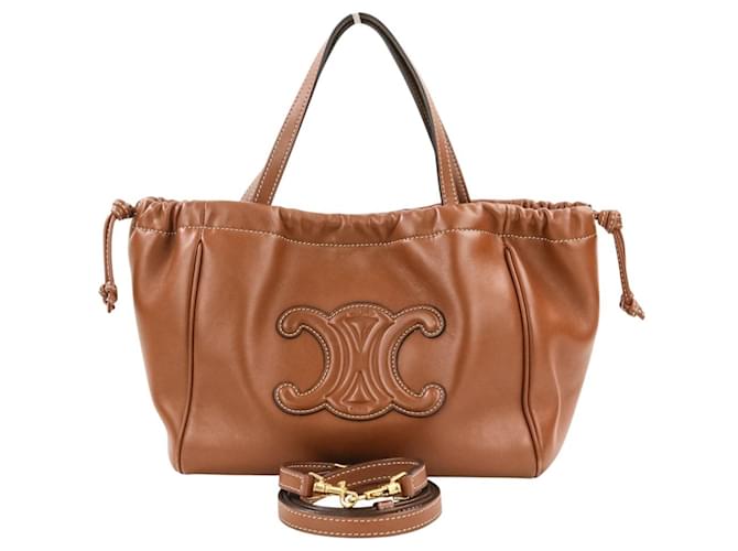 Céline Borsa Celine Small Cabas Drawstring Cuire Triomphe Marrone - vista 12