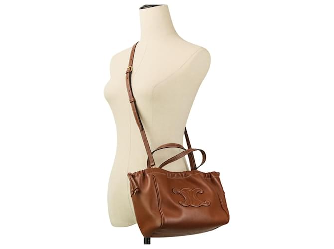 Céline Borsa Celine Small Cabas Drawstring Cuire Triomphe Marrone - vista 13