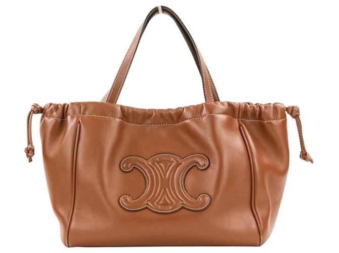 Céline Borsa Celine Small Cabas Drawstring Cuire Triomphe Marrone - vista 2