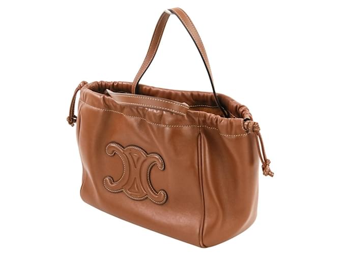 Céline Borsa Celine Small Cabas Drawstring Cuire Triomphe Marrone - vista 9