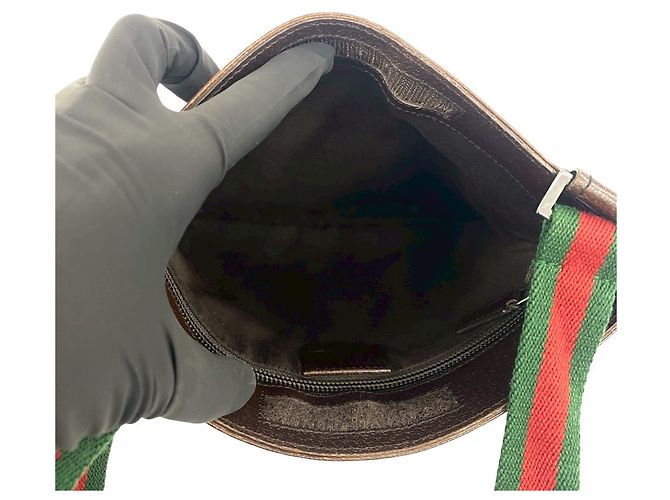Mini borsa a tracolla Gucci Sherry Line GG Logo Pattern Marrone Rosso Verde - vista 9