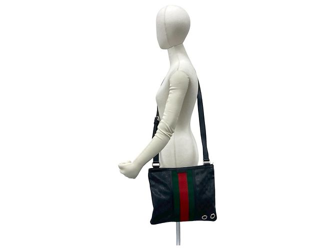 Borsa a Spalla Gucci Webbing GG Imprime Logo Pattern Nero Rosso Verde - vista 2