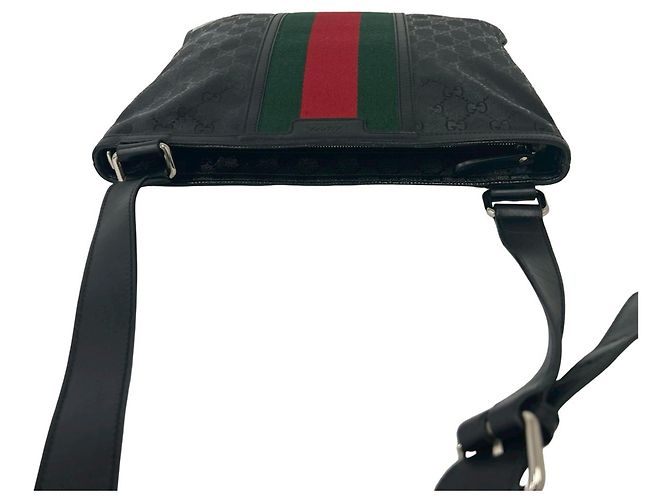Borsa a Spalla Gucci Webbing GG Imprime Logo Pattern Nero Rosso Verde - vista 4