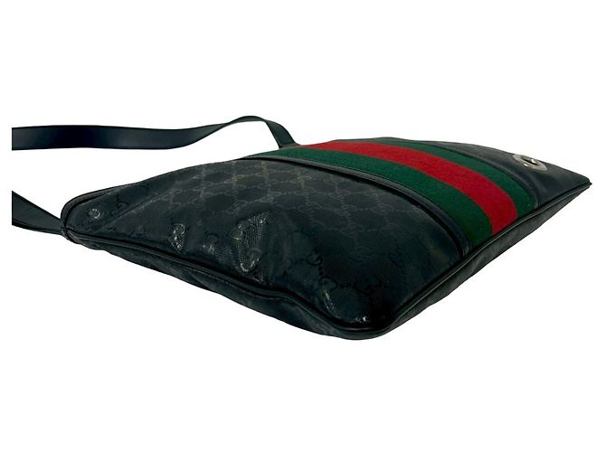 Borsa a Spalla Gucci Webbing GG Imprime Logo Pattern Nero Rosso Verde - vista 7