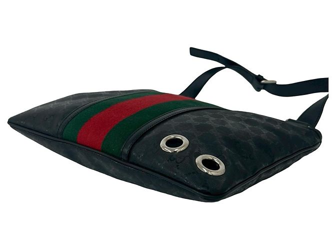 Borsa a Spalla Gucci Webbing GG Imprime Logo Pattern Nero Rosso Verde - vista 8