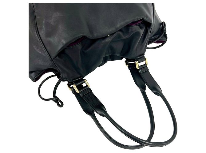 Loewe Anagram Logo Leder Beutel mit Kordelzug Schwarz - Ansicht 4