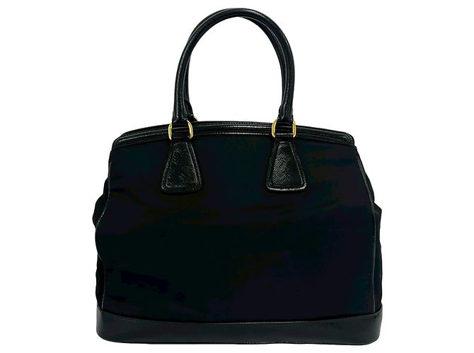 Mini borsa tote in nylon e pelle con placca logo triangolare nera Prada Nero - vista 3