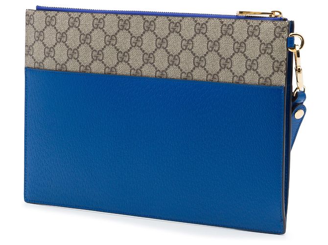 Clutch Interlocking Cut Out in GG Supreme beige e pelle di vitello Gucci - vista 2