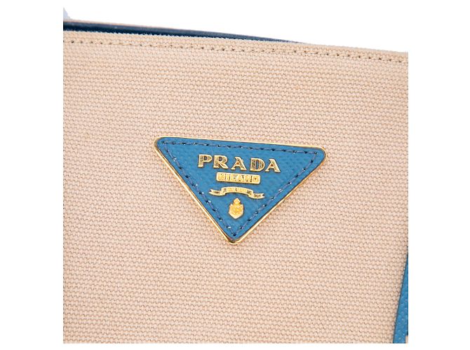Prada Beige Saffiano Canvas Double Satchel mit Lederbesatz in Größe Medium - Ansicht 5