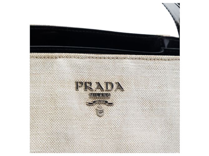 Bolso satchel Prada de mezcla de lino marrón Castaño Beige - vista 5