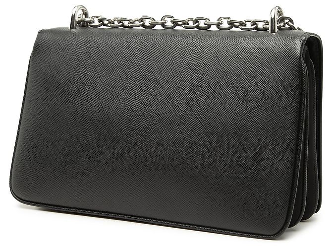 Borsa a tracolla con catena in Saffiano nero e Tessuto Prada - vista 2