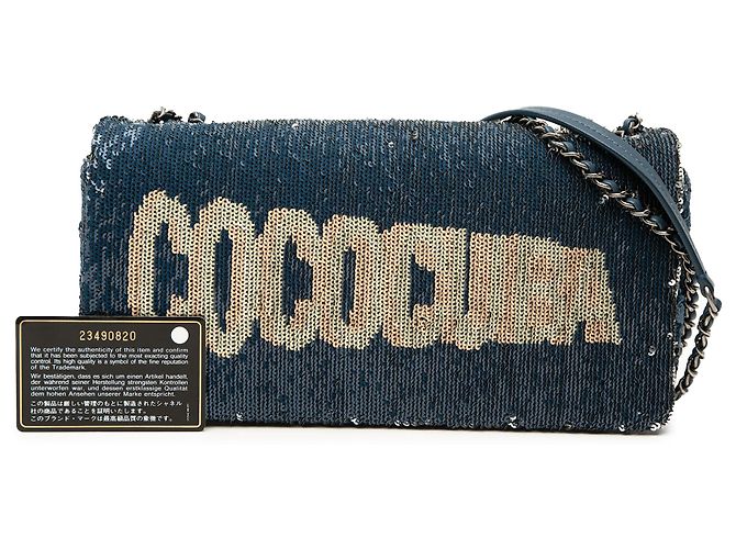 Clutch Flap Chanel Blue Coco Cuba con paillettes e catena Blu scuro - vista 7