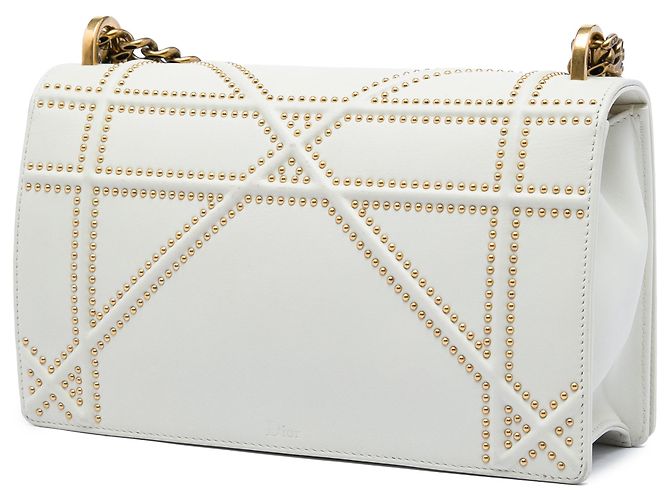 Diorama Flap in agnello borchiato bianco Medium Crudo - vista 2