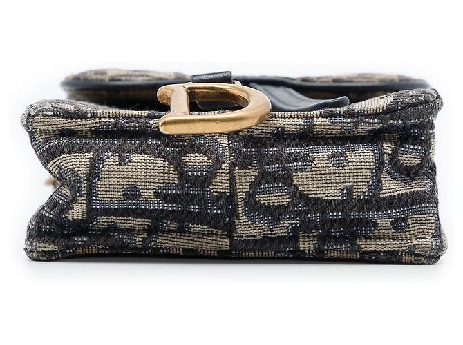 Portacellulare a tracolla Dior Blue Oblique Canvas Saddle Blu navy - vista 3