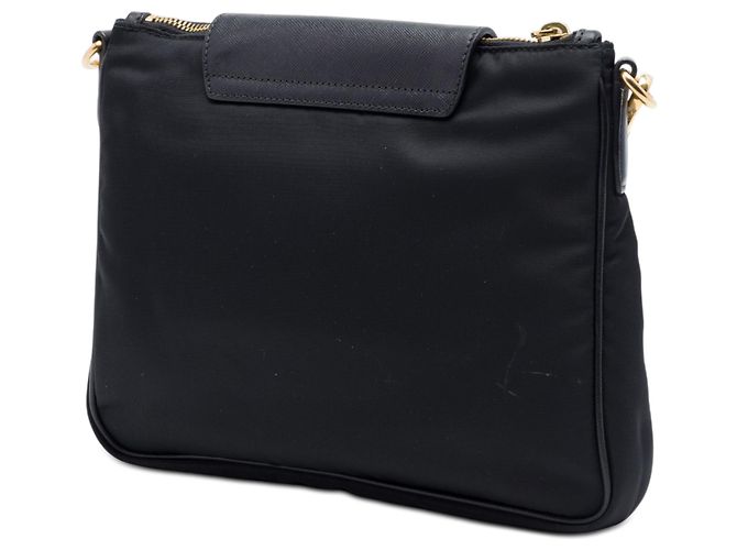 Borsa a tracolla Prada Black Saffiano Trimmed Tessuto Nero - vista 2