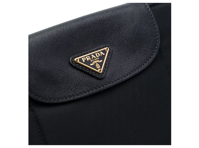 Borsa a tracolla Prada Black Saffiano Trimmed Tessuto Nero - vista 5
