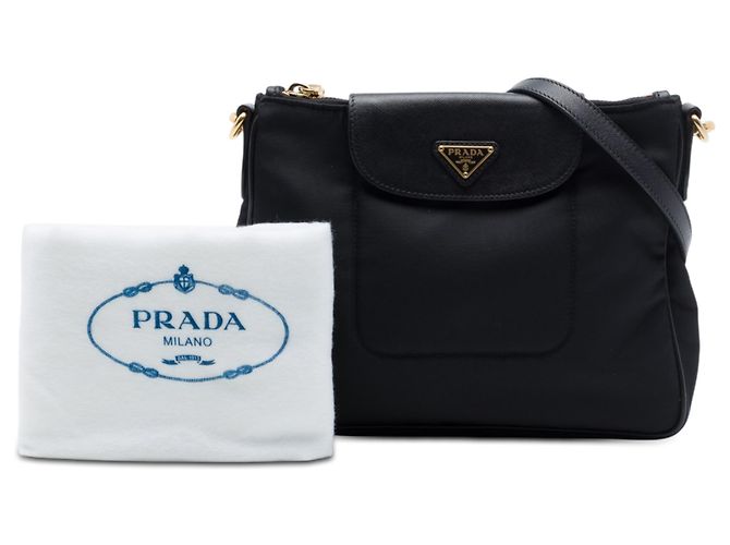 Borsa a tracolla Prada Black Saffiano Trimmed Tessuto Nero - vista 7