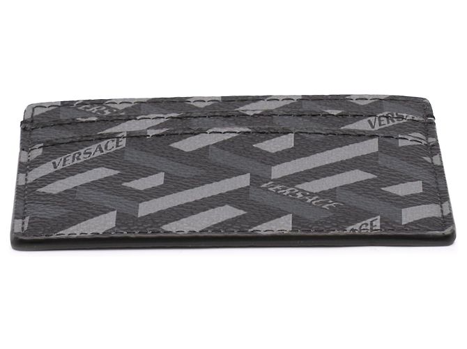 Versace Black La Greca Coated Canvas Card Holder - view 3