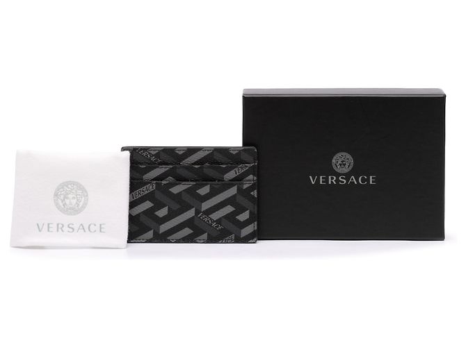 Versace Black La Greca Coated Canvas Card Holder - view 7