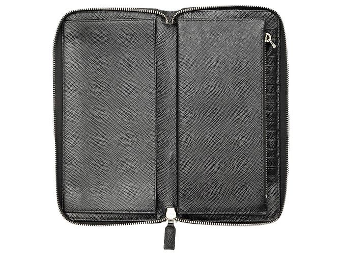 Prada Black Saffiano Zip Around Long Wallet - view 4