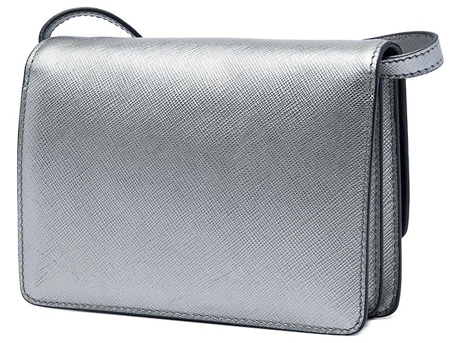 Portafoglio con tracolla in Saffiano argento Prada - vista 2